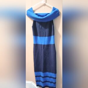 Eva Mendes for New York & Company Blue and Navy Cowl Neck Sweater Dress